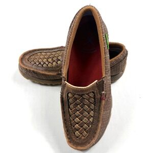 Twisted X Womens Brown ecoTWX Leather Woven Driving Moc Loafers Size 5.5M